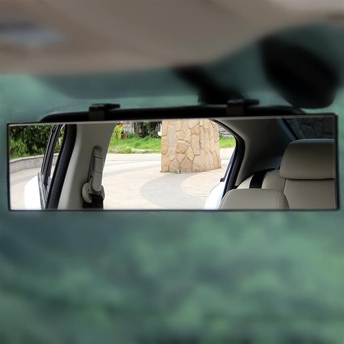 8sanlione Car Rearview Mirrors, Shock Resistant Interior Clip-on Panoramic Rear View Mirror for Car, Wide Viewing Range, 12 inch HD Universal Use for Cars, SUVs, Trucks, Vehicles (White)