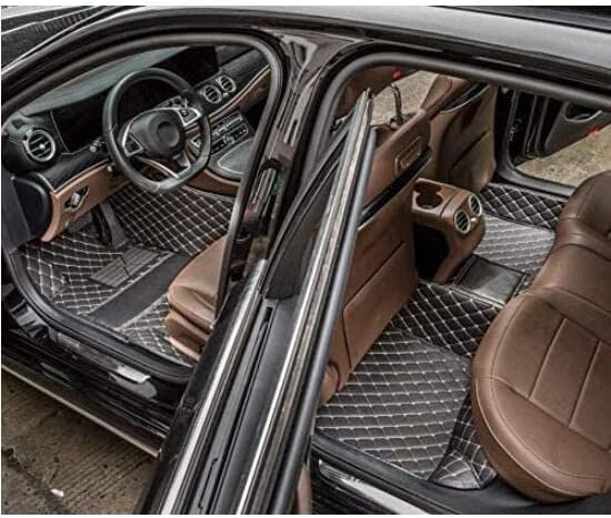 Custom Car Floor Mat Compatible with 97% Car Models Luxury Leather All Weather Waterproof Anti-Skid Full Coverage Car Mats (Brown)