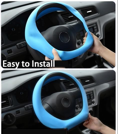 Blue Car Steering Wheel Cover: Universal RPKEY 13.5 to 15 inches Silicone Steering Cover Compatible with Most Car Models Fit for Round D Shape