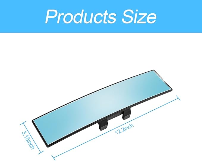 Car Rearview Mirror, 12 Inch Panoramic Wide Angle Anti-Glare, Clip on Auto Rear View Mirror, HD Clear Convex Surface, Car Interior Accessories Universal for SUV, Truck, Van, Vehicles (Blue)