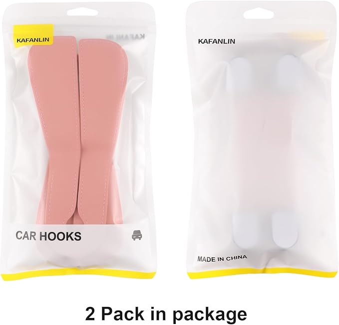 2 Pack KAFANLIN Car Headrest Hooks for Purses and Bags Cute Leather Car Seat Back Head Rest Double Hooks for Bags Cute Pink Beige Car Accessories Headrest Back Seat Handbags Hook (Beige 2 Pack)