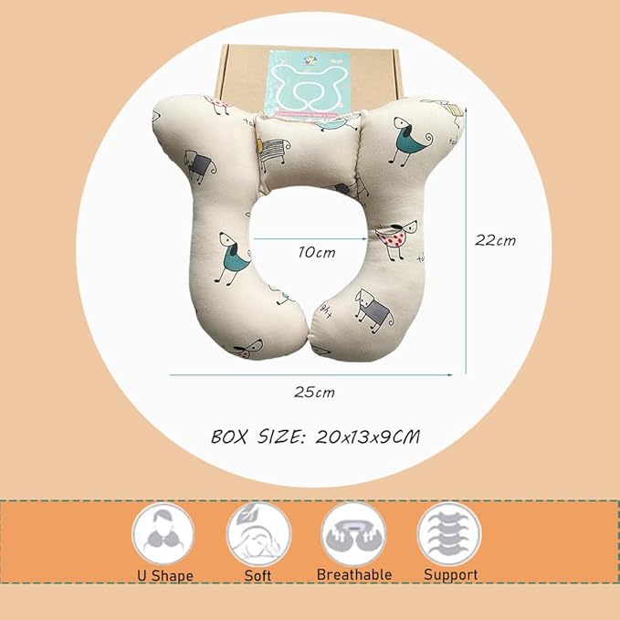 Baby Neck Pillows, Comfortable Baby Travel Head Neck Support for Car Seat Stroller Pushchair, Soft PP Cotton Travel Cushion for 0-2 Years Old Toddler Infant Newborn, Dogs