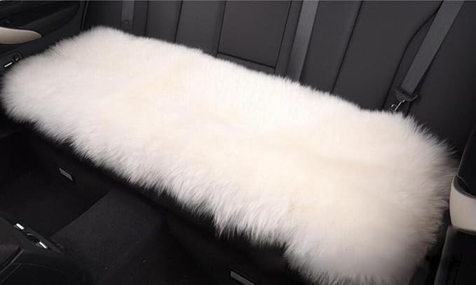 Winter Warmth: Universal Sheepskin Seat Cushion Cover - Natural Wool, for Cars, Trucks, SUVs & Vans - Cozy & Stylish Driving Companion Rear White