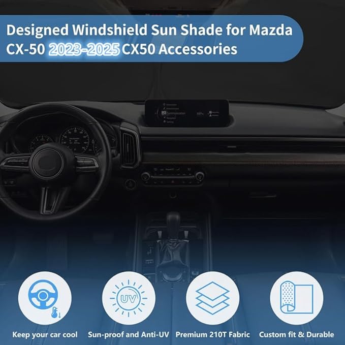 Windshield Sun Shade for Mazda CX-50 Accessories 2023 2024 2025 Window Sunshade Fit Mazda CX50 Sunshade Windshield Cover 4 Layers Front Window Shade Sun Visor Blocks UV Keep Car Cooler