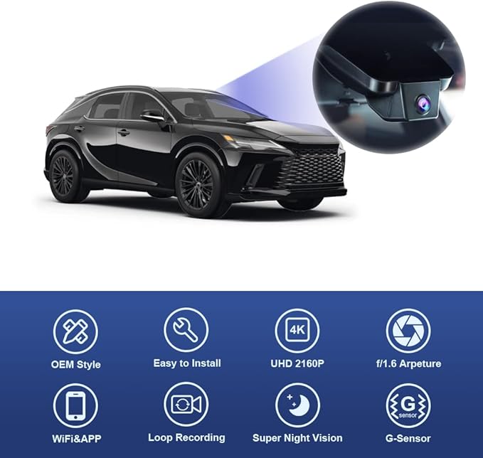 Fitcamx 4K Dash Cam Suitable for Lexus RX 2023-2026 & RX Hybrid 350 350h 450h 500h (Gen5/AL30), OEM Factory Look, UHD 2160P Video, Built-in WiFi & APP, Loop Recording, G-Sensor, Plug & Play, 64GB Card