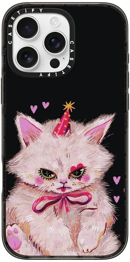 CASETiFY Impact Case for iPhone 16 Pro Max [Slim / 8.2 ft. 4X Military Grade Drop Protection/Compatible with Magsafe] - Clown Kitty - Clear Black