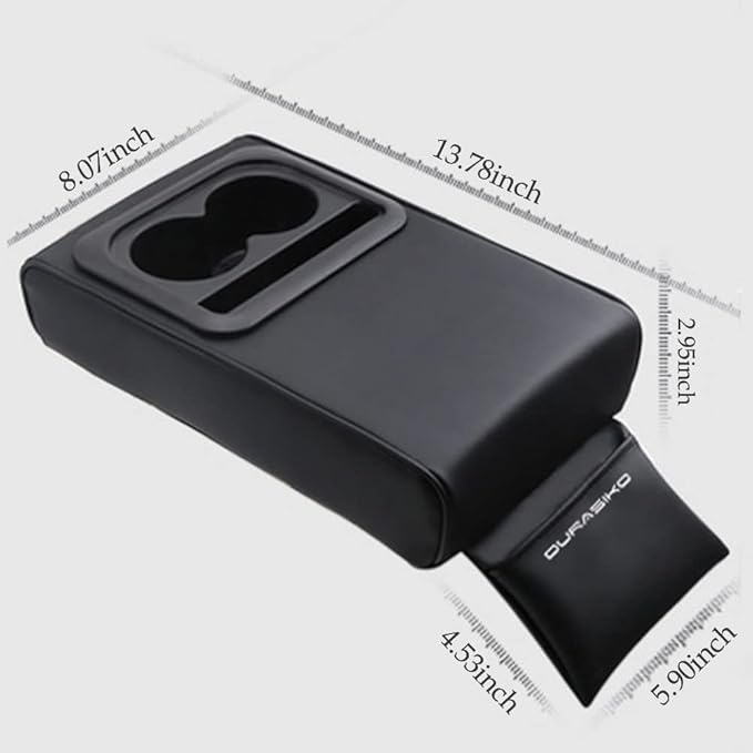 Car Center Console Pad with Front Storage Pocket for Phone,PU Leather Armrest Cushion with Cup Holder,Elbow Rest Pillow,Universal Car Armrest Seat Box Cover Protector for Most Vehicles