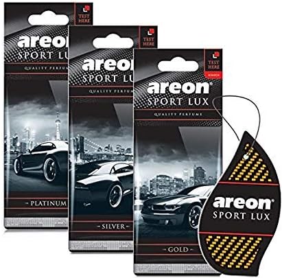 AREON Sport Lux Silver - Hanging Cardboard Air Freshener for Car, Home & Office - Premium Cologne Perfume with Natural Fragrances - Long Lasting, Fresh, Luxurious Scent - Stylish Design - Pack of 3