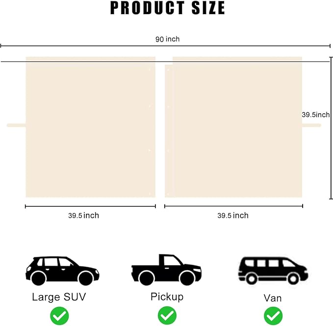 Car Divider Privacy Curtain, Blackout Suede Sun Shade Cover Front & Rear Seat Partition Space Divider Auto Van Truck Interior Accessories for Family Camping Baby Sleeping (Beige, Large)