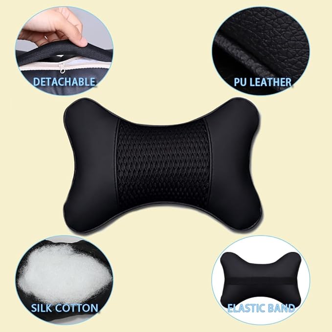Car Neck Pillows Both Side Pu Leather 2 Pack Car Headrest Pillow for Most Cars Driving Seat Breathable Automotive Neck Support Adjustable Cute Auto Neck Pillow Neck Shoulder Pain Relief for Travel