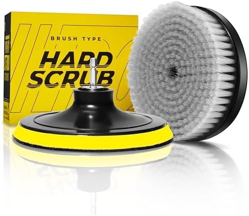 VViViD Drill Backing Plate + Power Scrub Brush Attachment, 4” inch / 100mm Diameter Surface Area, Hard Bristles
