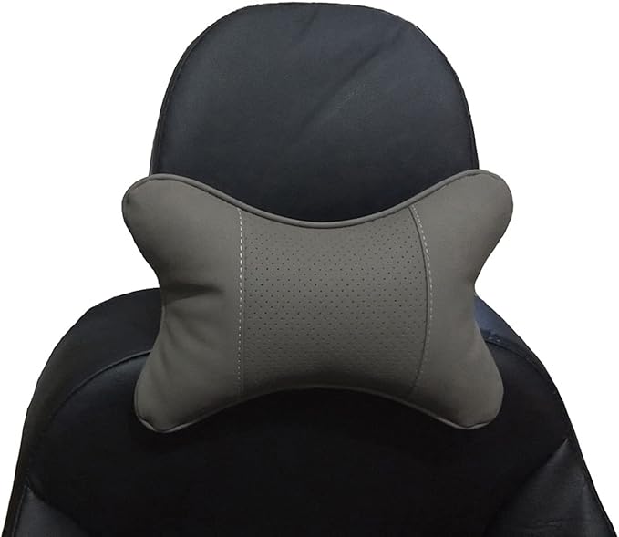Car Neck Pillows Both Side Pu Leather 2pieces Pack Headrest Fit for Most Cars Filled Fiber Universal Car Pillow (Grey)