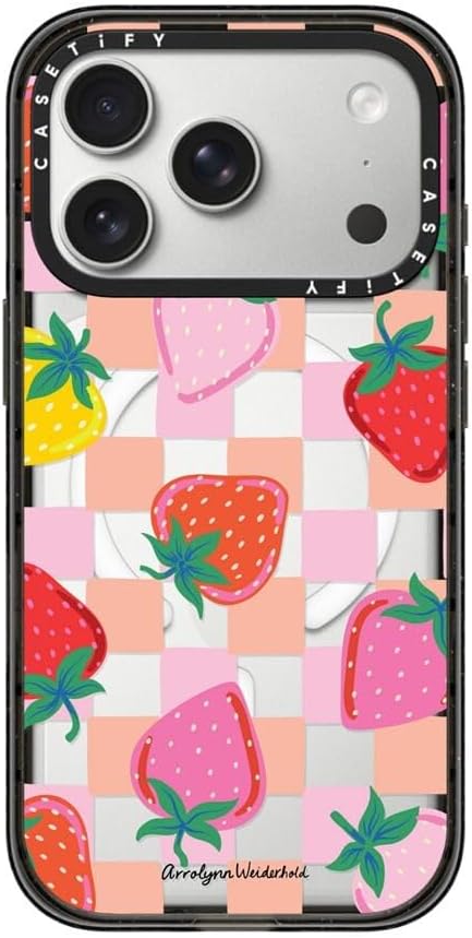 CASETiFY Impact iPhone 17 Pro Case [Slim/Compatible with Magsafe / 8.2 ft. 4X Military Grade Drop Protection] - Fun Strawberries - Clear Black