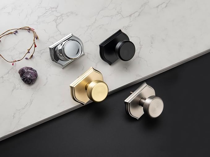 Interior Pismo Doorknobs for Closet, Brushed Nickel Door Knobs with Camelot Trim, Heavy Duty Door Handle