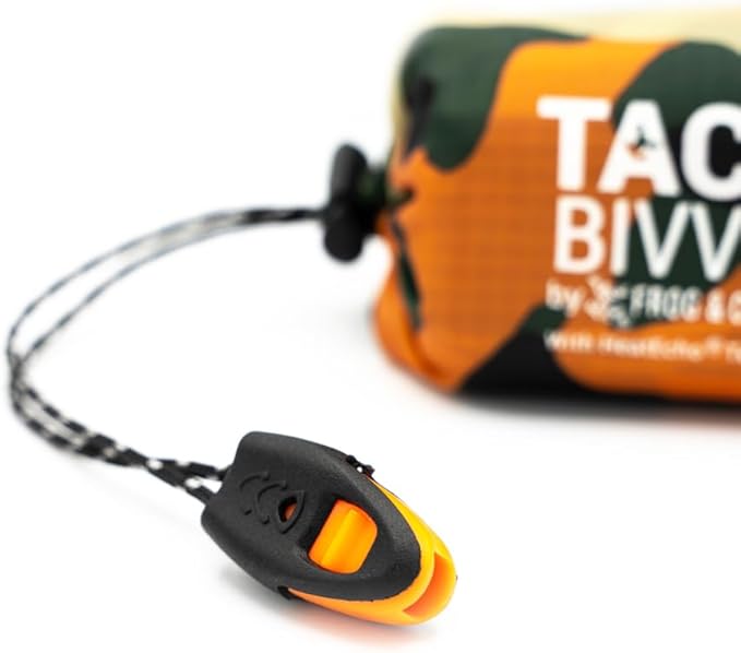 Survival Frog Tact Bivvy 2.0 Emergency Sleeping Bag with Stuff Sack, Carabiner & Survival Whistle – Compact, Lightweight, Waterproof, Reusable Thermal Bivy Sack Shelter Kit
