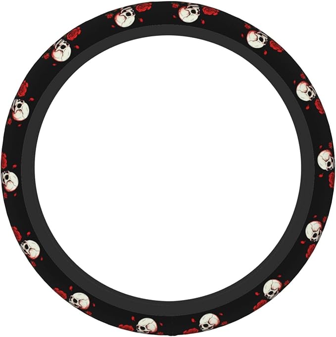 Ouqiuwa Red Rose Skeleton Steering Wheel Cover Women, Comfortable Elastic Steering Car Wheel Cover Fit 15 inches Universal Accessories Suvs Trucks Decor