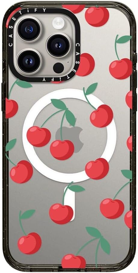 CASETiFY Impact Case for iPhone 15 Pro Max [8.2ft 4X Military Grade Drop Protection/Compatible with Magsafe] - Cherries - Clear Black