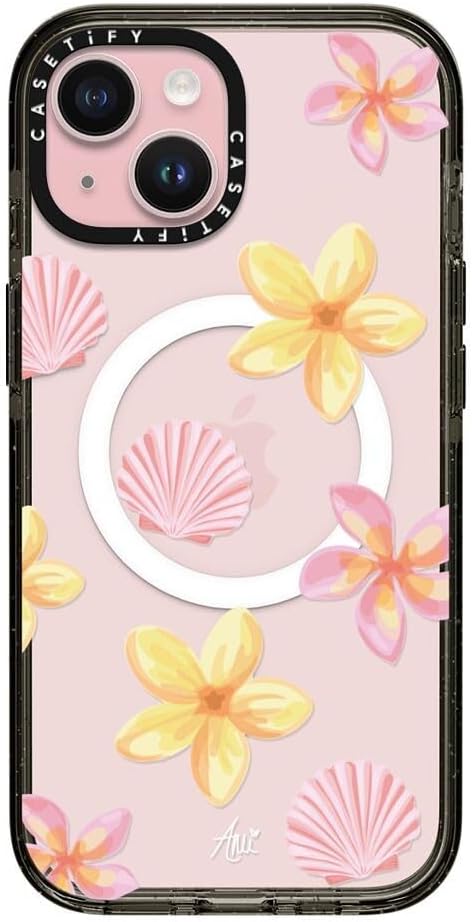 CASETiFY Impact iPhone 15 Case [Slim/Compatible with Magsafe / 8.2 ft. 4X Military Grade Drop Protection] - Tropical Holibob - Clear Black