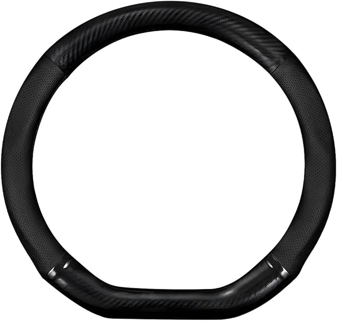 Car Breathable Steering Wheel Cover, Carbon Fiber Wear-Resistant D Shape Steering Wheel Protector for Comfy Grip, Universal Non-Slip Leather Wheel Sleeve for Most Car SUV Truck (Black)