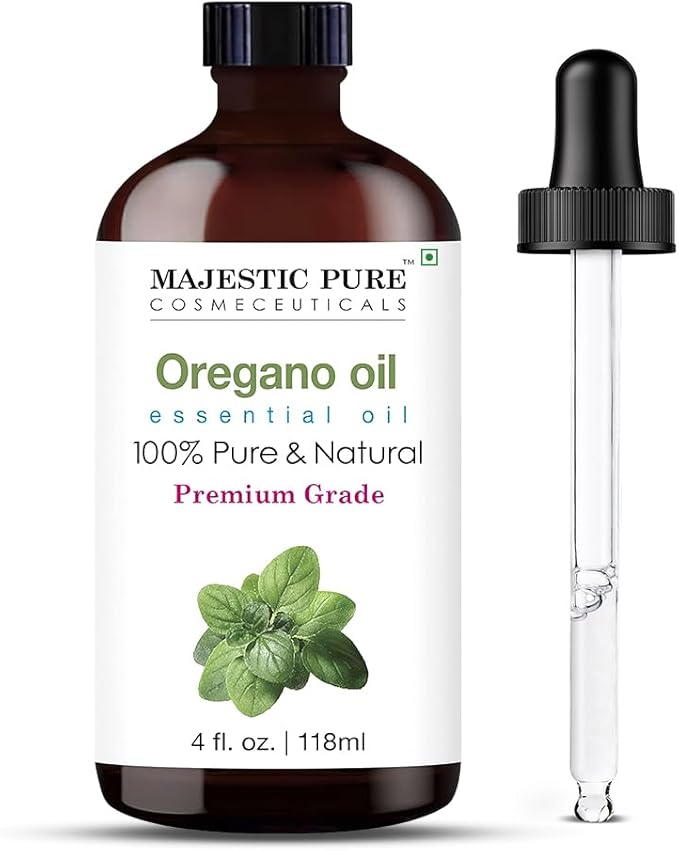 Majestic Pure Essential Oil with Glass Dropper - 100% Pure and Natural - Essential Oils for Diffuser, Aromatherapy, Soap and Candle Making, Oregano Essential Oil, Oregano Oil, 4 Fl Oz