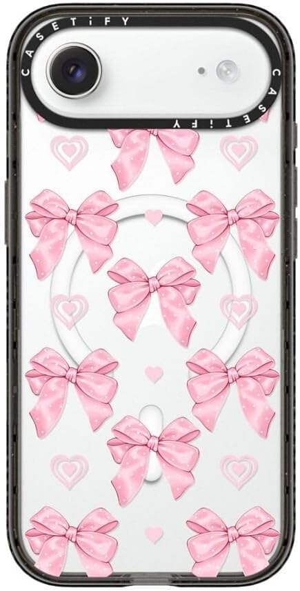 CASETiFY Impact iPhone Air Case [Slim/Compatible with Magsafe / 8.2 ft. 4X Military Grade Drop Protection] - Pink Bows - Clear Black