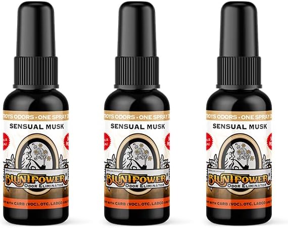 BluntPower Sensual Musk 3 Pack Concentrated Odor Eliminator and Diffuser Oil - Room Deodorizer, Smoke Eliminator Spray - Premium Oil Based Air Freshener