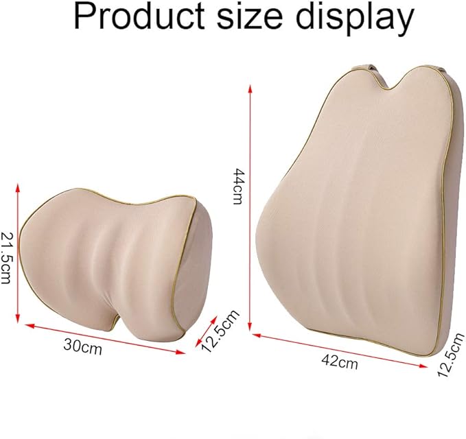 Car Lumbar Support Back Cushion & Headrest Neck Pillow Kit Cushion Memory Foam Universal Fit Major Car Seat with Back Pain Relief for Car Office Home 1PCS Beige