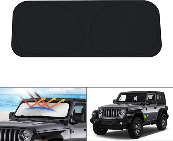 KUST Windshield Sun Shade for 2018-2024 2025 2026 Jeep Wrangler JL & 2/4 Door 4XE &2020-2026 Jeep Gladiator JT Front Window Accessories Sun Shade Sun Protector Foldable Block Sun UV Rays