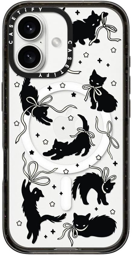 CASETiFY Impact Case for iPhone 16 [8.2ft 4X Military Grade Drop Protection/Compatible with Magsafe] - Black Cat - Clear Black