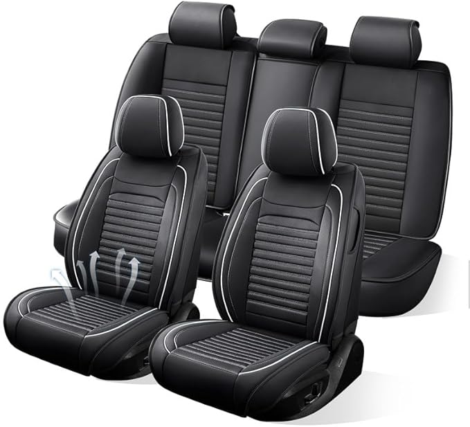 Car Seat Covers Full Set Fit for Toyota Matrix 2003-2014, Premium Faux Leather Car Seat Protector,Breathable Anti-Slip Full Wrapping Edge Seat Covers(Black&White,Full Set)