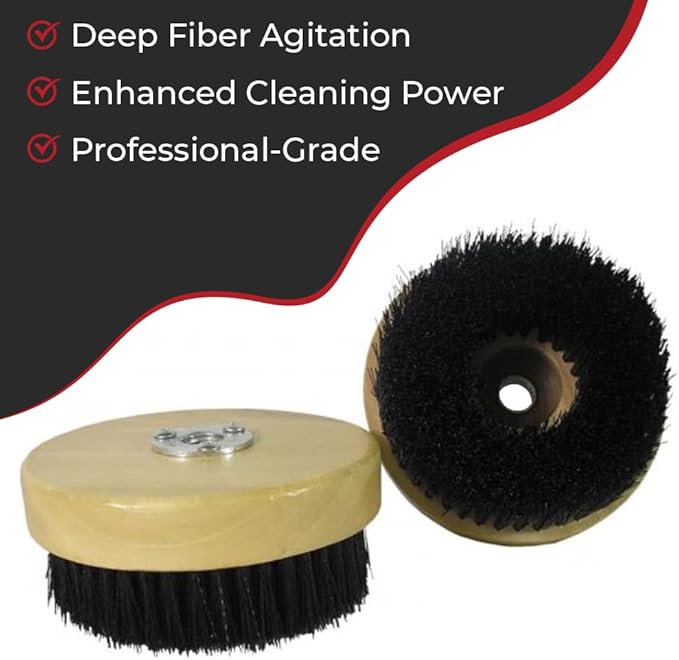 HI-TECH 5” Wood Block Brush – Carpet & Upholstery Shampoo Tool for Rotary Buffers & Polishers – Medium Soft Bristles – Auto Detailing, Home, Office Cleaning