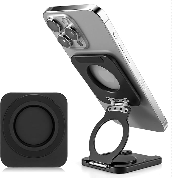 Square Magnetic Phone Holder Stand for MagSafe iPhone Dual Magnets, Removable Phone Adapter Stand Ring Holder for Gym Car Desk Phone Grip for iPhone 17/16/15/14/13/12 Series MagSafe Case All Phones