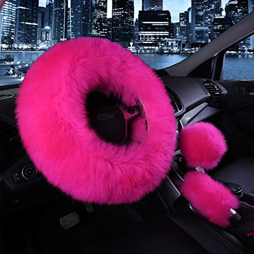 1 Set 3 Pcs Car Steering Wheel Cover & Handbrake Cover & Gear Shift Cover Set Faux Wool Warm Winter