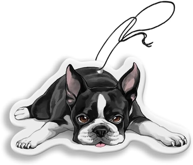 WIRESTER Hanging Air Freshener for Car, Home, Bathroom, Office, Decorative Charm Ornaments, Boston Terrier Dog Lying Down Looking Up