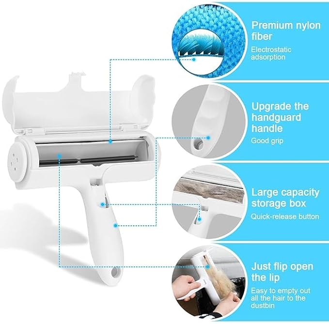 Pet Hair Remover Carpet Scraper - Reusable Lint Roller, Portable Cat Hair Broom Fur Remover | Capture Dust Dirt & Pet Hair Perfect for Carpet Furniture Rugs & Bedding Ideal for Cat & Dog (Blue)