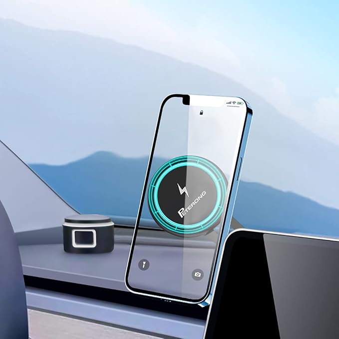 Magnetic Wireless Car Charger Mount Compatible with MagSafe Designed for Tesla Model, 15W Fast Charging Magnetic Car Phone Mount Foldable Invisible Dashboard for iPhone 16/15/14/13/12(Black)
