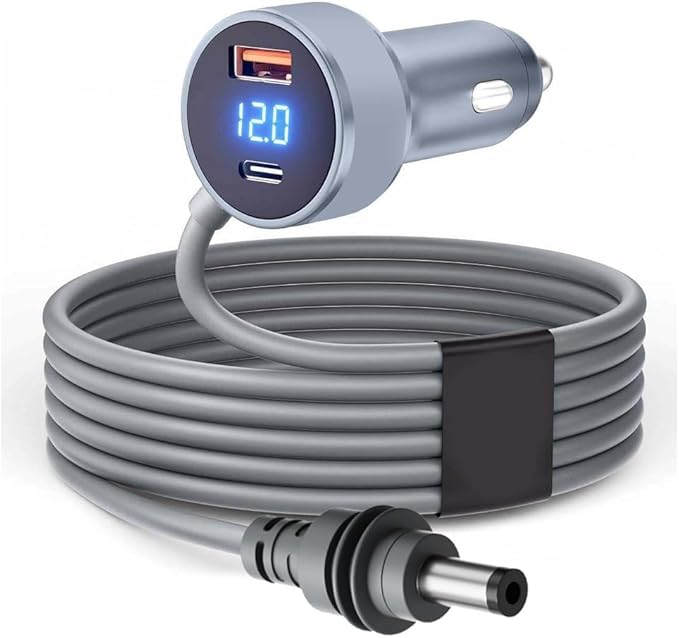 Car Charger for Starlink Mini, 3-in-1 DC Power Cable with 10FT Cord, 12V-48V Cigarette Lighter Adapter, 140W USB-C + 35W USB-A, Digital Voltage Display, for Car/RV/Boat