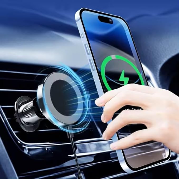 Generic SASHWA Wireless Car Vent Mount, 15W Magnetic Charger for iPhone 15/14/13/12 and Android, Superstrong Grip, 360° Rotation, Fast Charging Cable Included, Metal Ring with Sticker