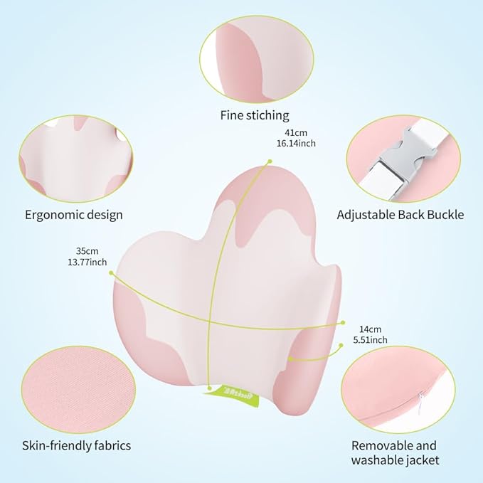 Lumbar Support Pillow for Office Chair, Gaming Chair, Car Driver Seat Back Cushion, Bed & Couch, Gifts for Friends and Parents,Ergonomic Back Support Pillow with Comfortable Memory Foam (Pink/White)