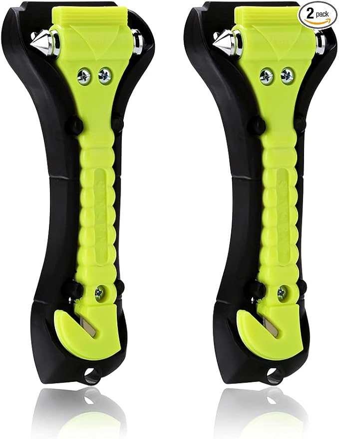 SINSEN Car Safety Hammer, Window Glass Hammer Breaker and Seatbelt Cutter, Emergency Automotive Escape Tool, 2-in-1 for Family Rescue, Glow in Dark, Set of 2 (S-02)