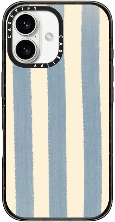 CASETiFY Impact Case for iPhone 16 [8.2ft 4X Military Grade Drop Protection/Compatible with Magsafe] - Blue Stripes - Clear Black