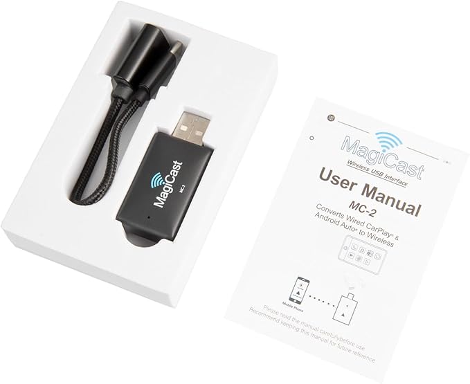 Power Acoustik MagiCast 2.0 – Wireless Adapter Dongle – Converts Wired Car Stereos to Wireless CarPlay® & Android Auto® – Universal Fit, Fast Auto-Pairing, USB Type A and C