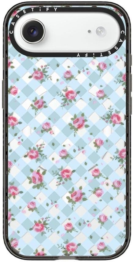 CASETiFY Impact iPhone Air Case [Slim/Compatible with Magsafe / 8.2 ft. 4X Military Grade Drop Protection] - Floral Gingham - Blue - Clear Black