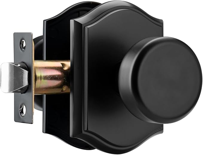 Interior Pismo Doorknobs for Hall, Black Door Knobs with Camelot Trim, Heavy Duty Door Knob with Lock
