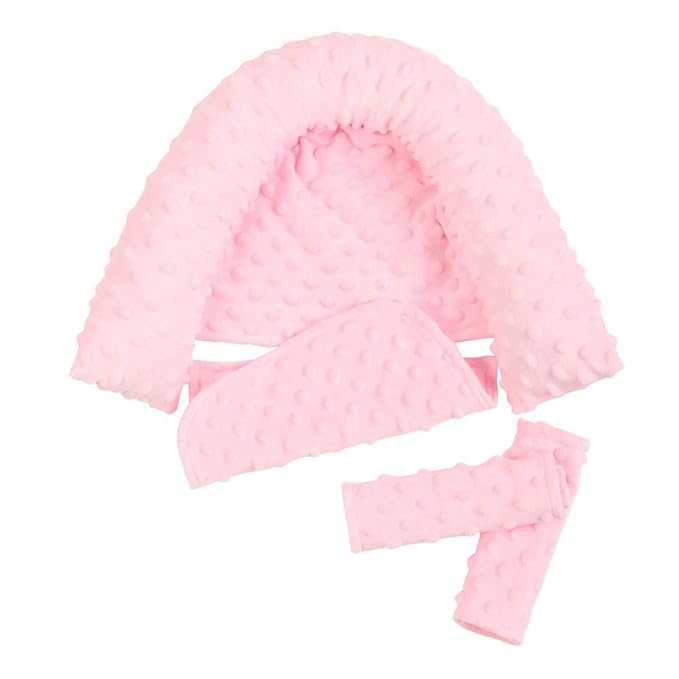 Baby Head Support and Strap Covers - Infant Head Support Pillow Super Soft Head and Neck Pillow for Car Seat Baby Headrest and Carseat Neck Cover,Light Pink