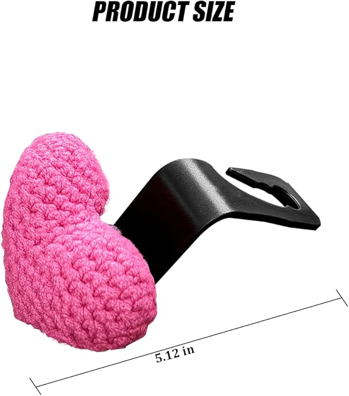 2PCS Car Headrest Hook, Cute Wool Heart Vehicle Seat Hangers for Umbrellas Grocery Bags, Automotive Interior Backseat Storage Organizer Hook, Universal for SUV, Sedan, Truck (Rose Red)