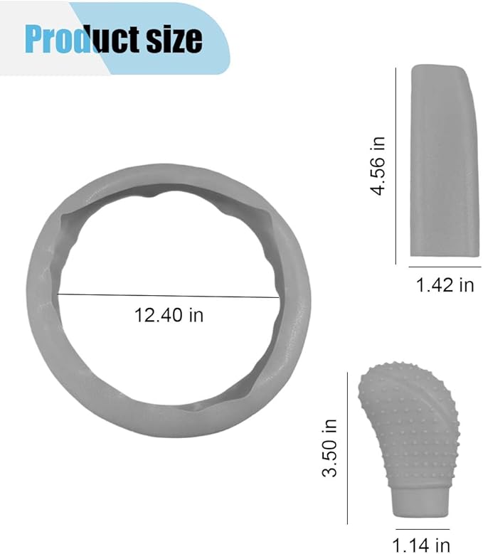 3PCS Silicone Car Steering Wheel Cover Set - Includes Car Handbrake Cover & Gear Shift Cover & Anti-Slip Steering Wheel Protector, Universal Auto Interior Decoration for Most Cars (Grey)
