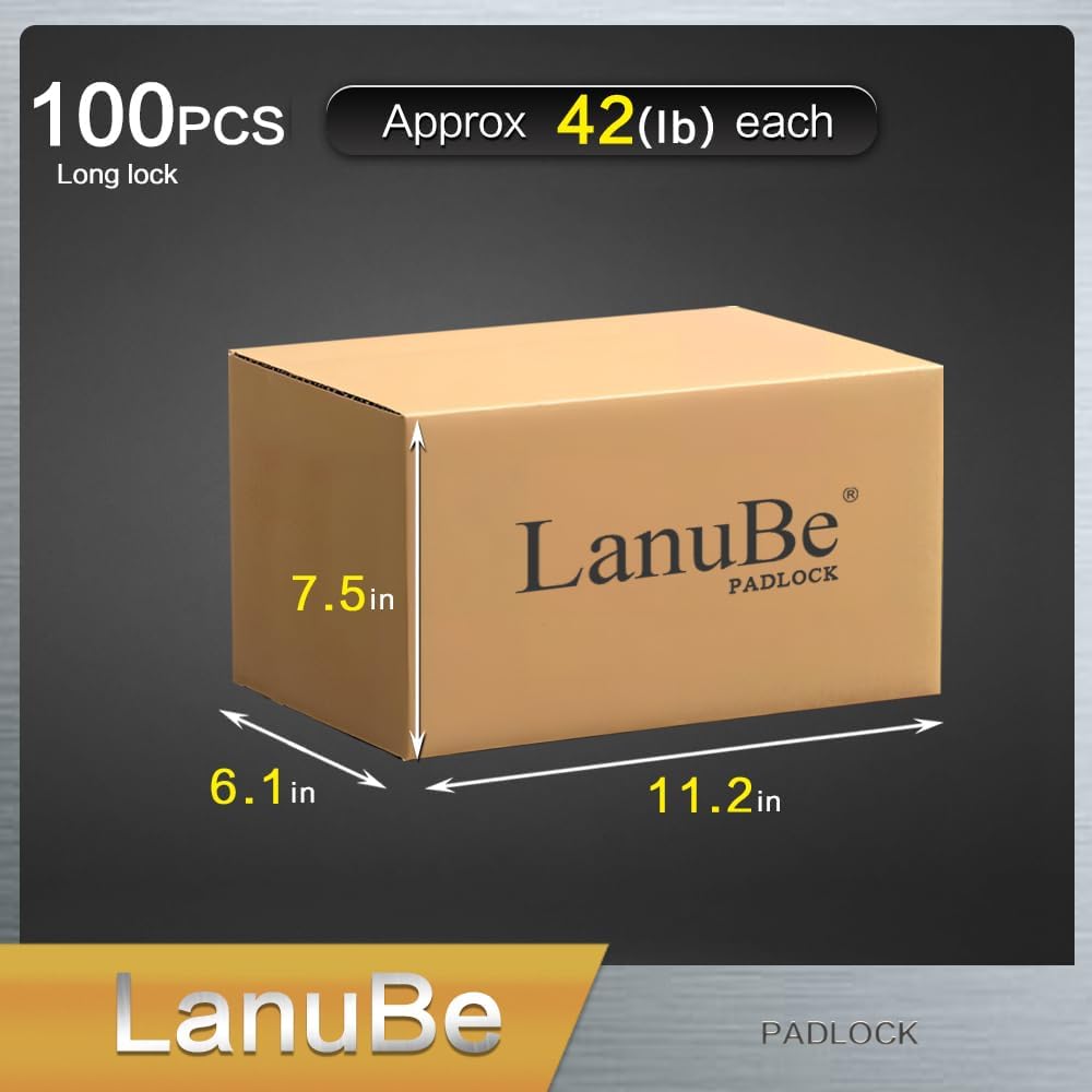 LanuBe Laminated Padlock 1-9/16inch (40mm) Long Shackle 100 Pack Keyed Alike, Blue Plastic Hoop, Bulk Locks for Warehouse, School