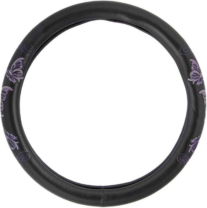 BDK Purple Butterflies Design Comfort Grip Steering Wheel Cover for Car SUV Van & Truck - 15 Inch Standard Size, Butterfly Purple