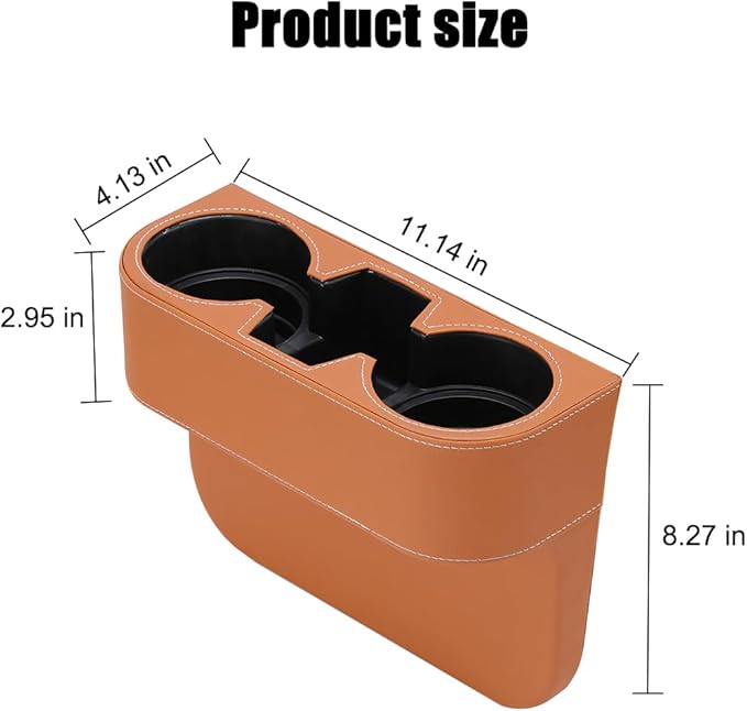 Car Seat Gap Filler Organizer with Cup Holder, Leather Multifunctional Vehicle Front Seat Crevice Storage Box Bag, Automotive Console Side Bucket Pocket, Universal Fit (Brown)